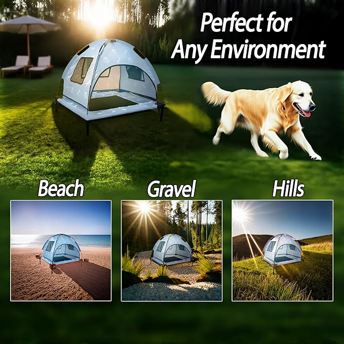 Elevated Covered Dog Bed - 36" x 36" x 30" - Dog Shade Canopy Lounger for Small & Large Dogs (Up to 110 lbs) - Portable & Durable - Cooling, UV & Water Resistant with Mesh Windows - Pastel Blue