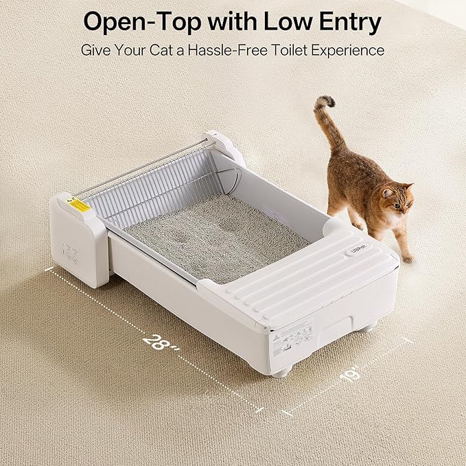 Open Top Automatic Litter Box, Self Cleaning Cat Litter Box with APP Control and Safety Sensor, Dual Rake, Odor Control, Large Capacity for Multiple Cats