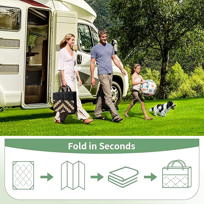 GENIMO Outdoor Rugs 8x10 Waterproof, Reversible Mats, Area Plastic Straw Rug, Outside Carpet, Geometric Rv Mat for Patio Camping Rv Picnic Backyard Deck Balcony Porch Beach Trailer (Black & Brown)