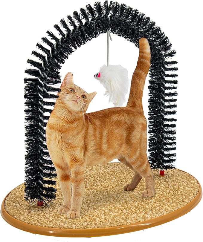 Perfect Cat Self Grooming Arch Toy & Post with Cat Mouse Toy, Bristles, Scratch Pad and Catnip - for Scratching, Brushing, and Massaging - Prevents Furniture Damage & Promotes Healthier Indoor Cats