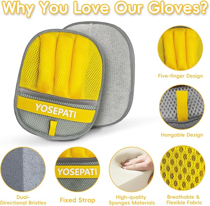 Pet Hair Removal Glove, Five-Finger Magic Brush Electrostatic Mitt, Pet Hair Remover Tool for Dog & Cat, Reusable Pet Hair Gloves Pet Grooming Needs, Fur Remover for Couch, Clothing & Carpet