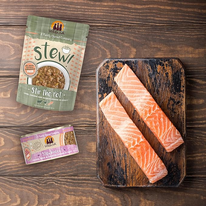 Weruva Classic Cat Stews!, Stew's Clues with Turkey, Chicken & Salmon in Gravy, 5.5oz Can (Pack of 8)