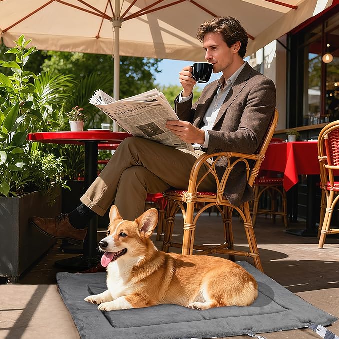 Kritter Planet Waterproof Foldable Dog Bed Pad for Camping & Travel, Portable Roll-Up Dog Bed Car Seat Pet Cushion Mat with Handles for Medium & Large Dogs, Indoor & Outdoor Use