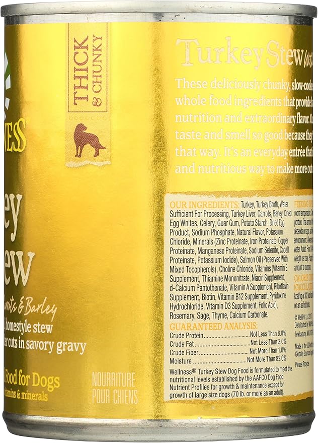 Wellness Natural Pet Food Grain Free Wet Canned Dog Food, Turkey Stew, 12.5 oz