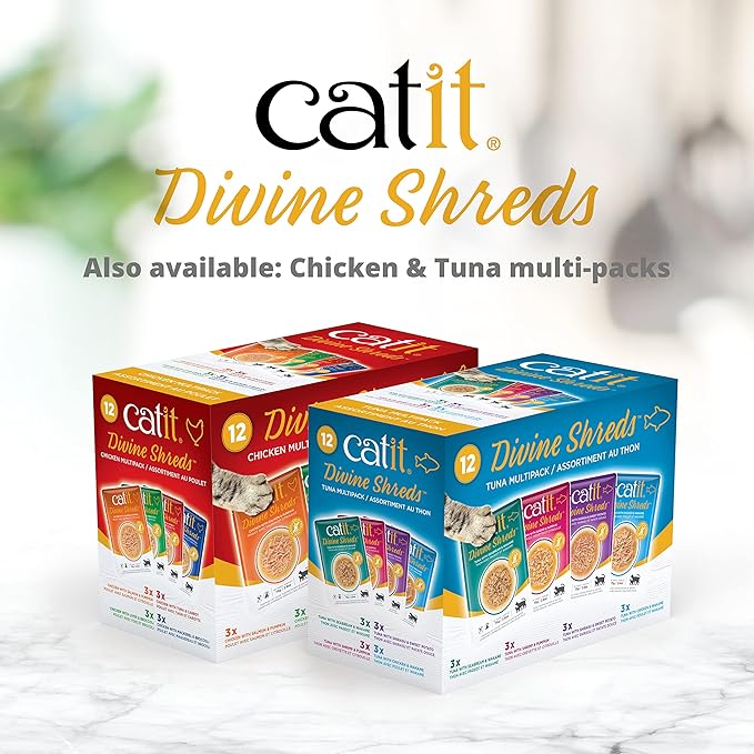 Catit Divine Shreds Premium Cat Food Topper, Tuna with Chicken & Wakame