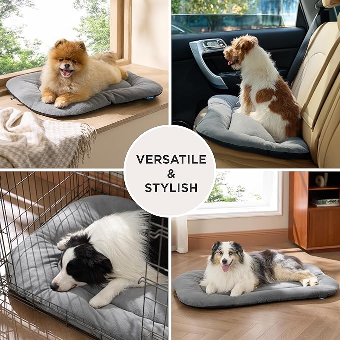 Bedsure Washable Dog Crate Pad for Medium Dogs, Anti-Slip Puppy Kennel Dog Bed for Crate - Ultra Soft Fleece Flat Thin Pet Mat (Not Chew Proof), Light Grey 29"x18"