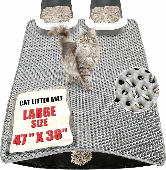 Cat Litter Mat XXL(47" x 38") - Large, Double-Layer, Non-Toxic, Easy Clean, Durable, Gray