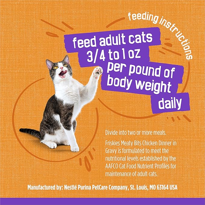 Purina Friskies Meaty Bits Chicken Dinner in Gravy Multi Cat Wet Cat Food - 13.5 Ounces (Pack of 12)