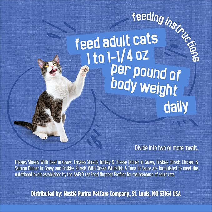 Friskies Purina Wet Cat Food Variety, Shreds with Beef, Turkey & Cheese, Chicken & Salmon Dinner, and with Ocean Whitefish & Tuna, 5.5 oz. Cans (Pack of 80)