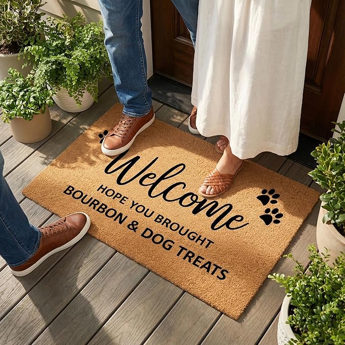Funny Doormat Outdoor Welcome Mat, Faux Coir Door Mat for Front Porch or Entryway, Cute Pet-Themed Durable and Easy to Clean Rug 30"x17" (Welcome-1)