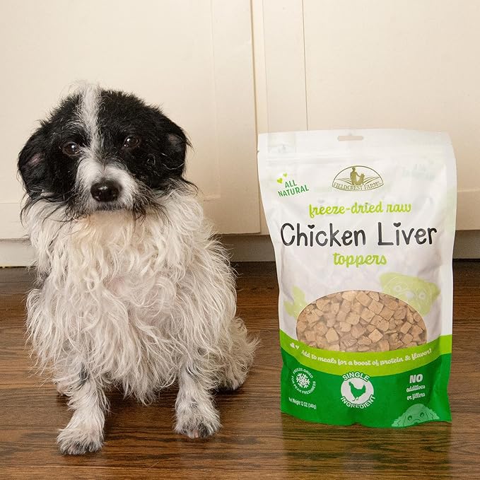 Fieldcrest Farms Chicken Liver Toppers – All-Natural Freeze-Dried Dog Food Topper or Treat, Single Ingredient, Raw & Grain-Free, 12 oz.