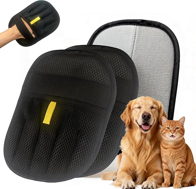 Pet Hair Removal Glove for Dogs & Cats, Five-Finger Reusable Magic Brush Electrostatic Pet Hair Remover Tool for Couch, Carpet, Clothes, Newly Upgraded (Black 2-Pack)