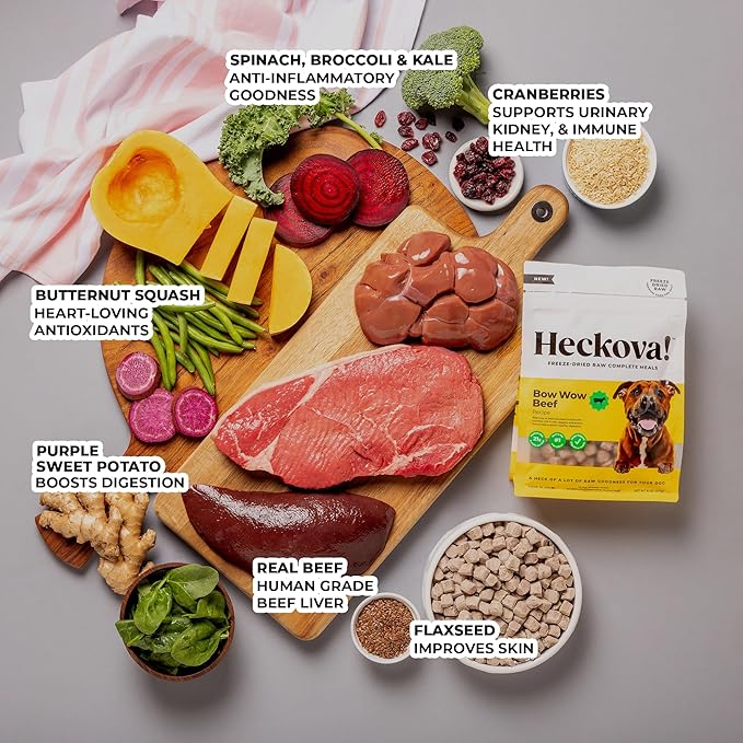 Bow Wow Beef - Freeze Dried Raw Dog Food, Complete Meal & Topper, Beef Liver and Kidney Bites for Training - High Protein (21g Per Cup) - Best Dog Stocking Stuffers, Made in The USA, 8oz Bag
