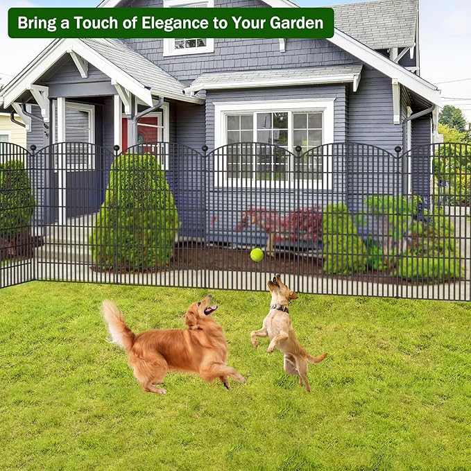 No Dig Decorative Garden Fence 8 Panels, 48 in (H) x 20.8 ft (L), Dog Fence Outdoor for Yard, Rustproof Metal Animal Barrier Ground Stakes Fencing for Garden, Patio, Flower Bed