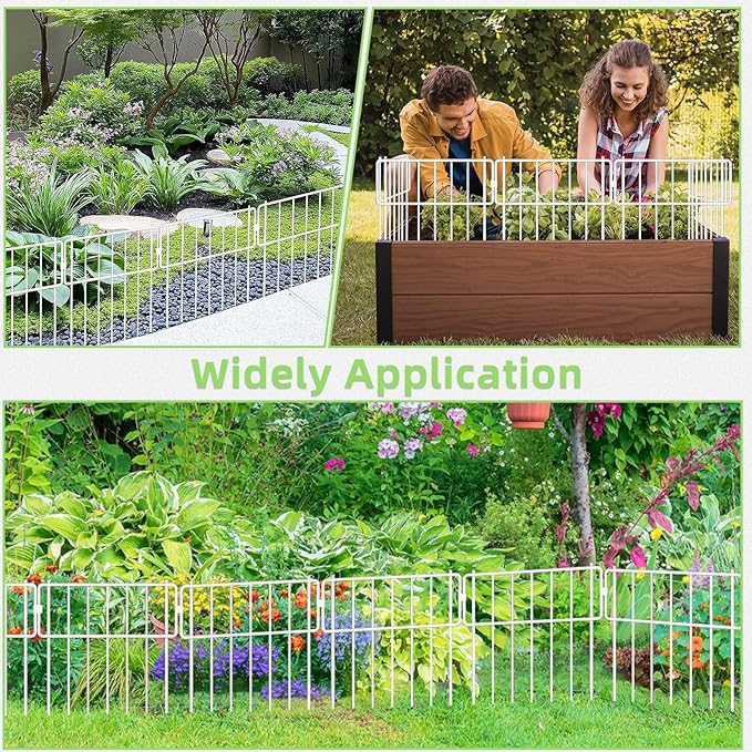 10 Pack Animal Barrier Fence, No Dig Fence Decorative Fences, 17in(H) x10ft(L) Rustproof Metal Small Garden Fence Border for Dogs Rabbits, Bottom Blocker for Outdoor Yard Patio, White