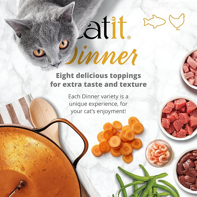 Catit Dinner Chicken Multipack Wet Cat Food, 12 Pack – High Protein, Grain Free, with Taurine, Vitamins & Vegetables and Pumpkin