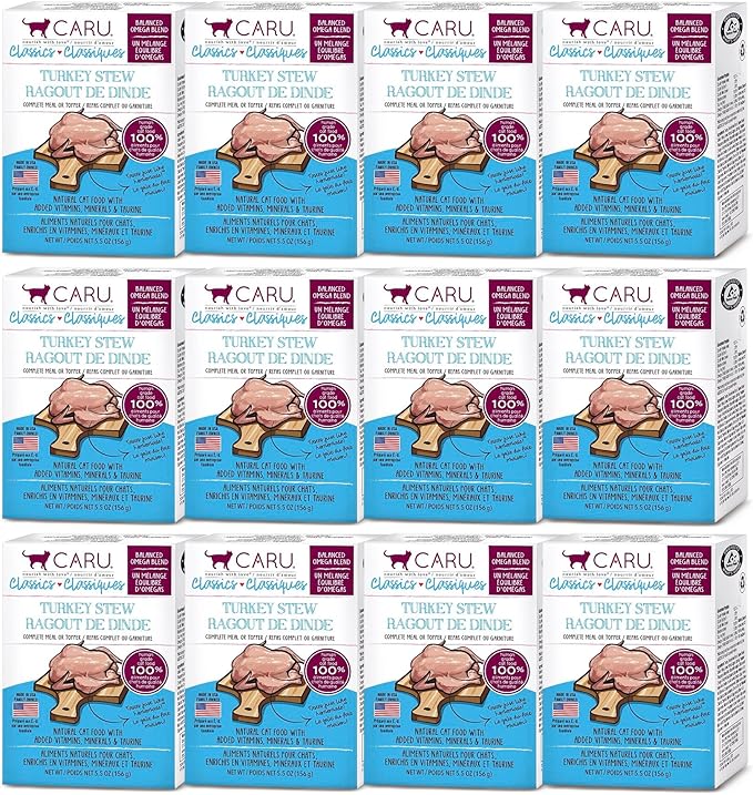 Caru - Classics Turkey Stew - For Cats - Supports Overall Pet Health - Wet Cat Food/Meal Topper - Human Grade Ingredients - Non-GMO - Made in USA - 5.5 oz - Case of 12