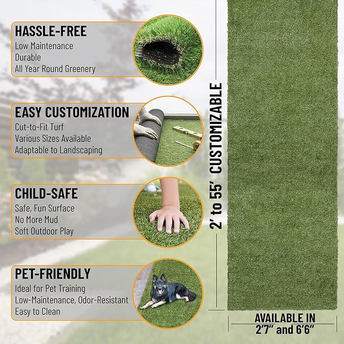 Sweet Home Stores Lifelike Artificial Grass Runner Rug 3x18 Indoor/Outdoor with Drainage Holes, Customizable Thick High Pile for Backyards, Patio, Bedroom Rug, 2'7" x 18'
