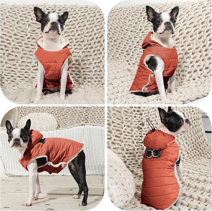 Fleece Lining Dog Hoodie with Harness Built in,Extra Warm Large Dog Jacket in Winter Doggie Coats with Drawstring Hooded,Orange XXL