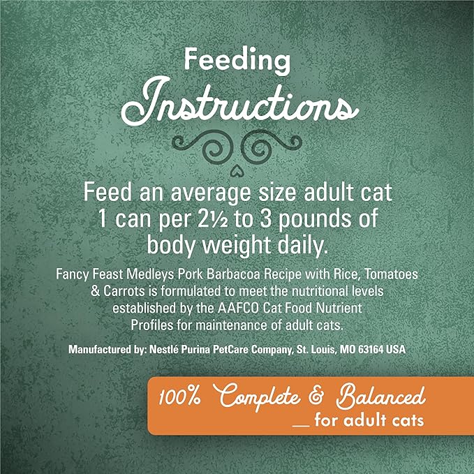 Purina Fancy Feast Medleys Wet Food For Cats Pork Barbacoa With Rice, Tomatoes and Carrots in Savory Juices - (Pack of 24) 3 oz. Cans