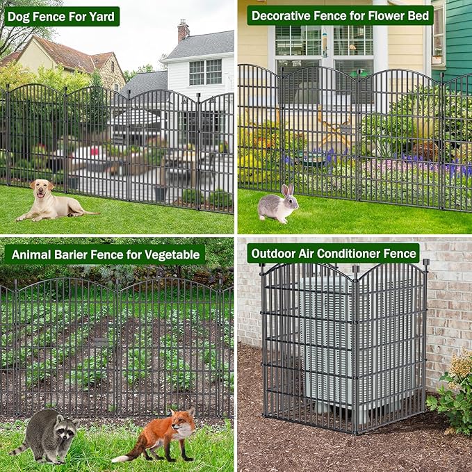 No Dig Decorative Garden Fence 5 Panels with Gate, 40 in (H) x 11.8 ft (L), Dog Fence Outdoor for Yard，Rustproof Metal Animal Barrier Ground Stakes Fencing for Garden, Patio, Flower Bed