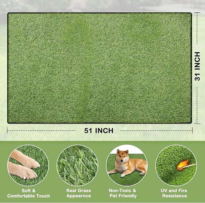 Artificial Grass for Dogs Potty, 31"x51" Reusable Pet Training Mat for Home and Travel, Washable Hemmed Edge Grass Pee Pad with Drainage Holes, Easy to Clean (31"x51")
