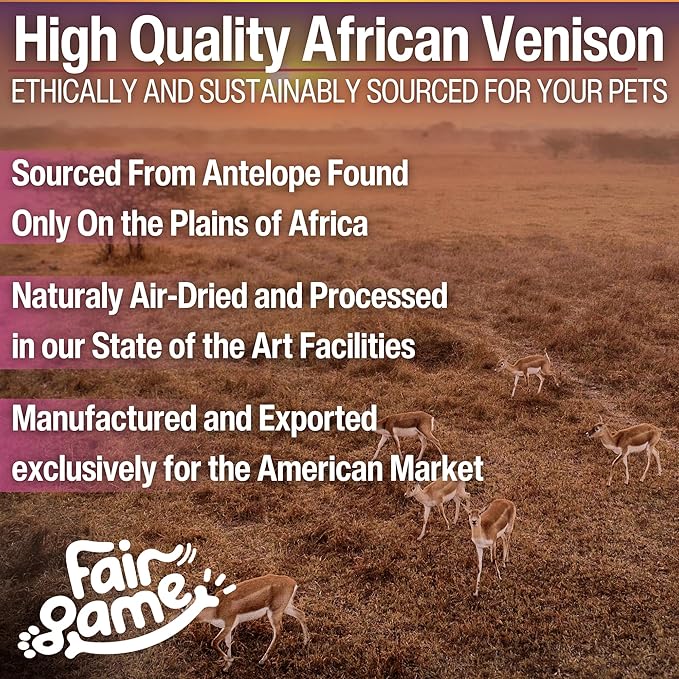 Fair Game Protein Dust Dog Food Topper, Free Range African Venison, High Protein 30%, Hormone Free, Air-Dried, 8 Oz