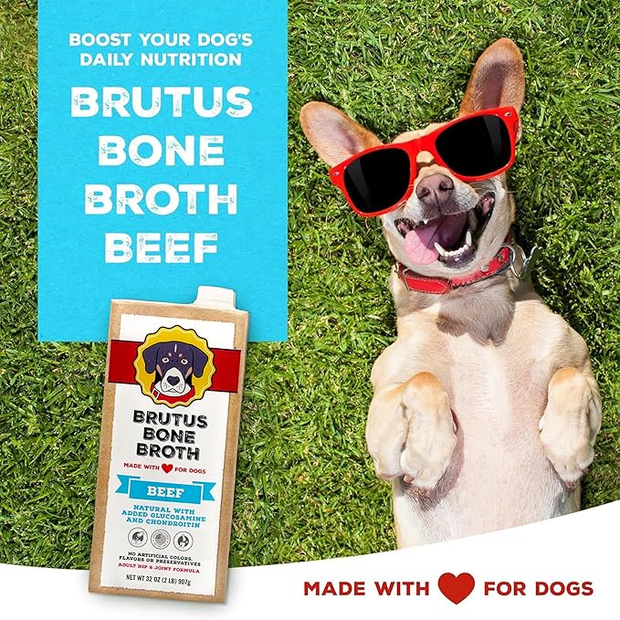 Brutus Broth for Dogs - All Natural Bone Broth for Dogs with Chondroitin Glucosamine Turmeric -Human Grade Dog Food Toppers - Beef and Pork Bundle