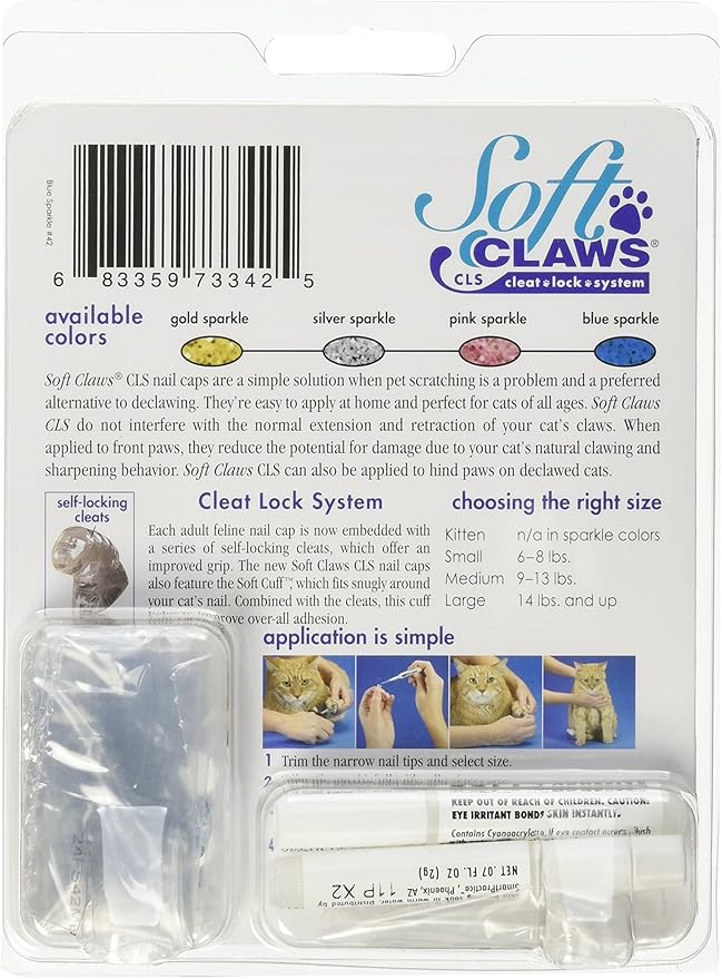 Soft Claws Cat Nail Caps for Medium Cats – (40 Caps, Blue Sparkle) - Veterinarian-Developed | Protects Furniture & Skin - Easy to Apply, Long-Lasting Anti-Scratch Soft Cat Claw Covers