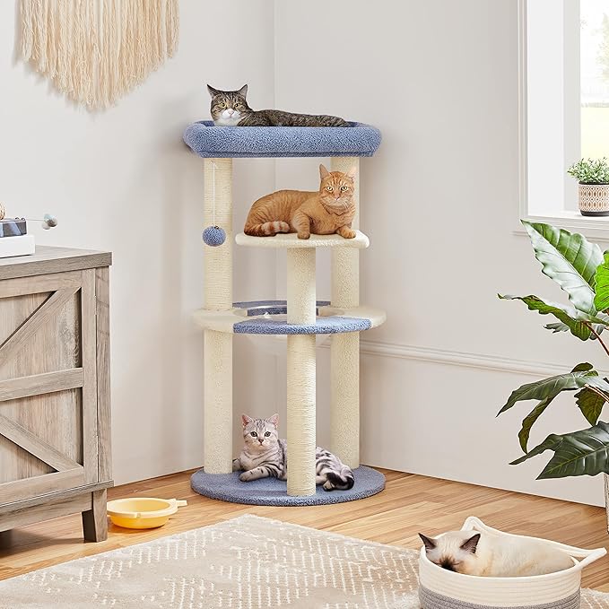 Yaheetech Cat Scratching Posts with Cat Bed, 35in Cat Scratcher with 2 Scratching Posts for Indoor Cats, Sisal Scratch Posts with Replaceable Ball for Kittens Adults Cats