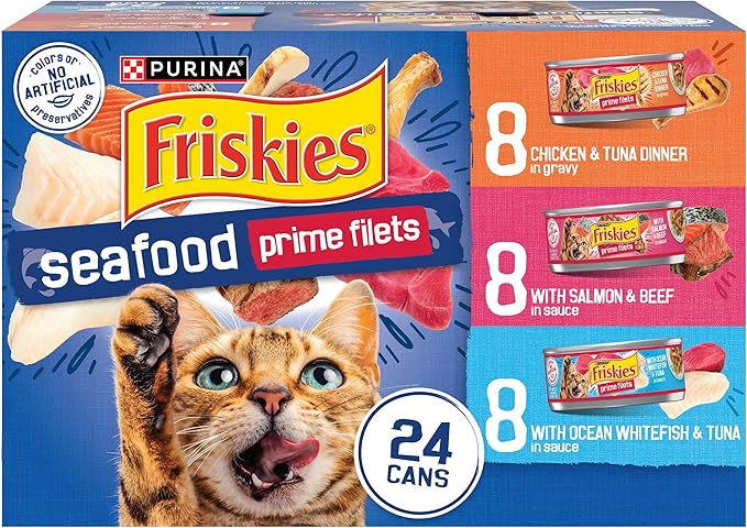 Purina Friskies Gravy Wet Cat Food Variety Pack Seafood Prime Filets Favorites - (Pack of 24) 5.5 oz. Cans
