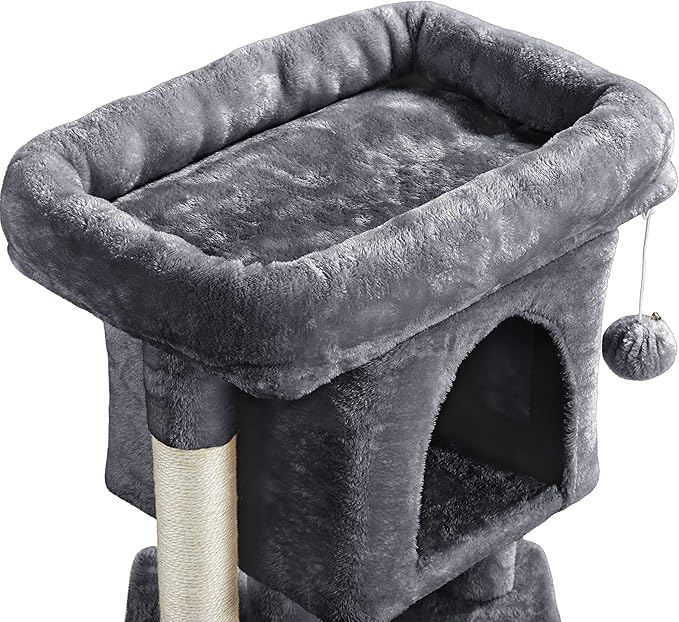 Yaheetech Cat Scratching Posts with Bed, 23.5 Inches Cat Kitten Scratcher Featuring with Sisal Scratch Posts, Interactive Dangling Ball for Indoor Large Cats, Dark Gray