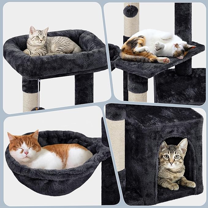 Yaheetech 34.5in Scratching Post, Cat Scratchers for Indoor Cats and Kittens, Multifunctional Activity Post w/Sisal Rope＆Dangling Ball＆Large Condo, Black