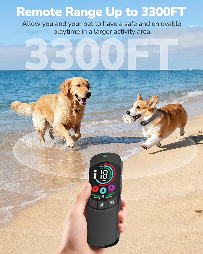 Dog Shock Collar with Remote Control, 3300FT Dog Training Collar with Beep/Vibration/Shock, Security Lock, IPX8 Waterproof Ecollar Rechargeable for Small Medium Large Dogs