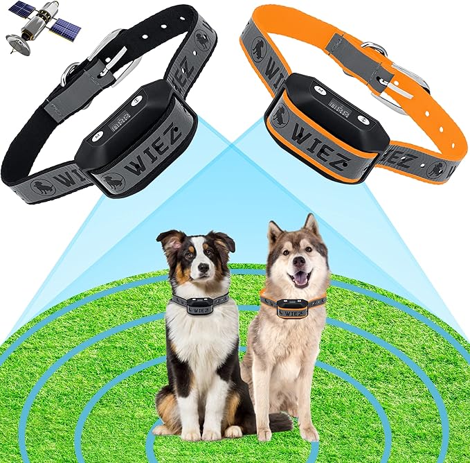WIEZ GPS Wireless Dog Fence, Electric Dog Fence for Outdoor, Range 65-3281ft, Adjustable Warning Strength, Rechargeable Pet Containment System Suitable for Most Dogs(2 Collars)