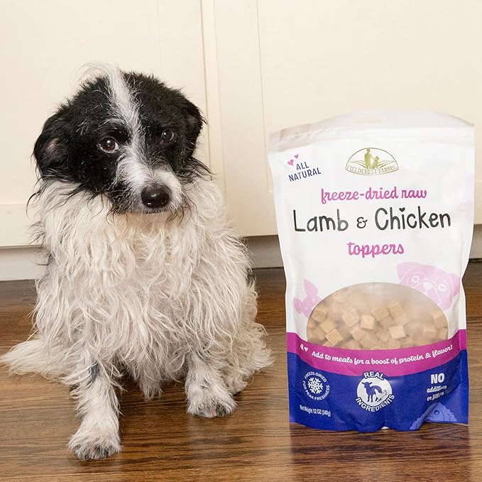 Fieldcrest Farms Lamb & Chicken Toppers – Freeze-Dried All-Natural Dog Food Topper or Treat, High Protein, Minimal Ingredients, Grain-Free, 12 oz.