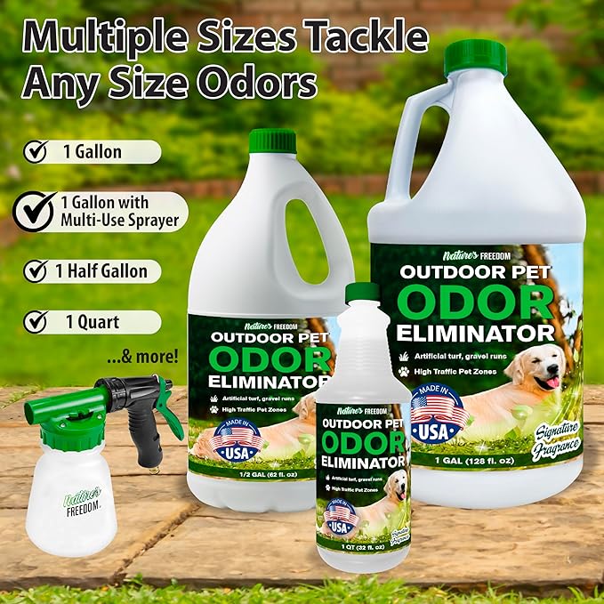 Nature's Freedom Concentrated Enzymes Outdoor Odor Eliminator, Turf and Yard Cleaner for Pet Urine, Deodorizer for Dog & Cat Waste & Smells, Makes 5 to 64 Gallons, Use on Grass, Patios, Kennels