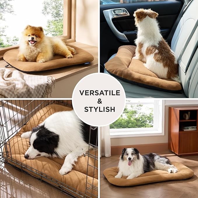 Bedsure Washable Dog Crate Pad for Medium Dogs, Anti-Slip Puppy Kennel Dog Bed for Crate - Ultra Soft Fleece Flat Thin Pet Mat (Not Chew Proof), Brown 29"x21"