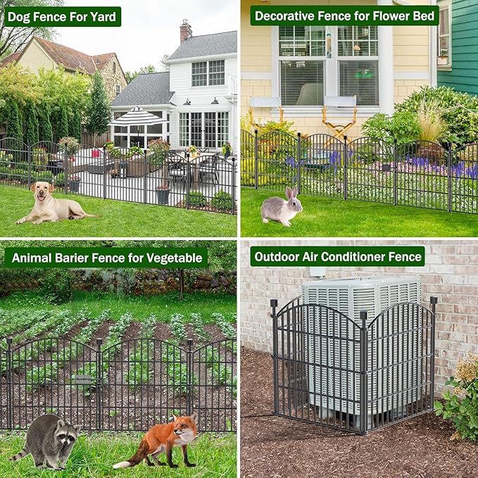 10 Panels No Dig Decorative Garden Fence with Gate - 24 in (H) x 20 ft (L) Dog Rabbits and Pets Fence Outdoor for Yard, Animal Barrier Tall Rustproof Metal Wire Fencing Border for Garden and Patio