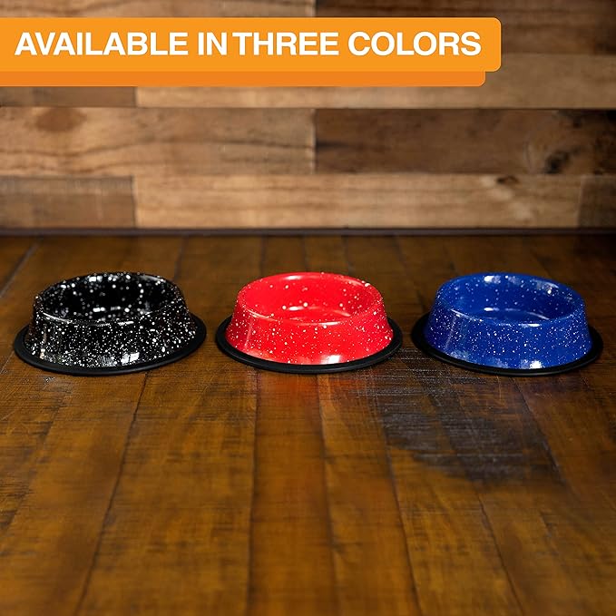 Neater Pet Brands - Outdoor Camping Style Pet Bowl - Enamel Ware Blue Black Granite Colors - Dog Cat No Tip Skid Bowls (64 oz, Red)
