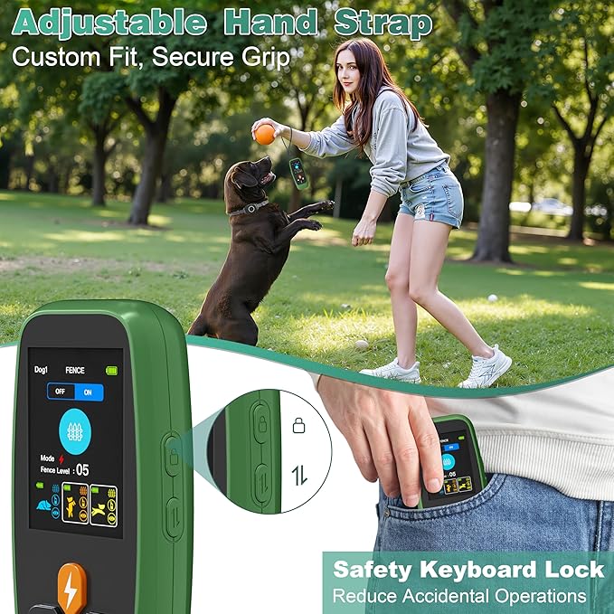 4-in-1 Wireless Dog Fence System Electric Dog Fence with Training Collar & Anti-Bark Collar, Real-Time Pet Status Display, Portable Waterproof Outdoor Pet Containment System