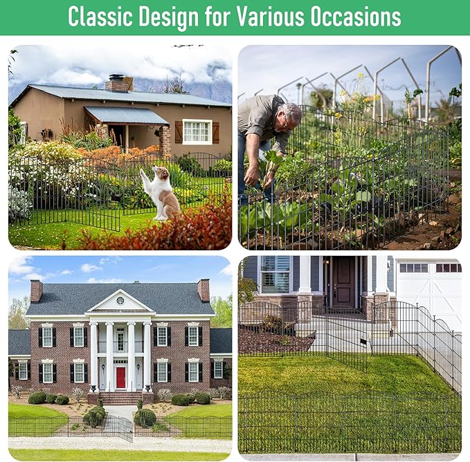 10 Panels Garden Fence Dog Fence Outdoor for Yard, 32in H x 23.6ft L Rustproof Metal Fencing with Ground Stakes | No Dig Animal Proof Containment for Pets/Rabbits | Durable Patio Security Panels