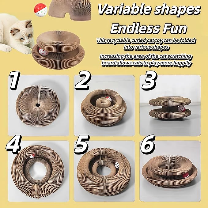 2026 New Kitty Kurl Cat Toy Scratcher,Cat Scratching Post,Interactive Magic Organ Cat Scratcher for Indoor Bored Cats,Cardboard Scratch Pad with Ball