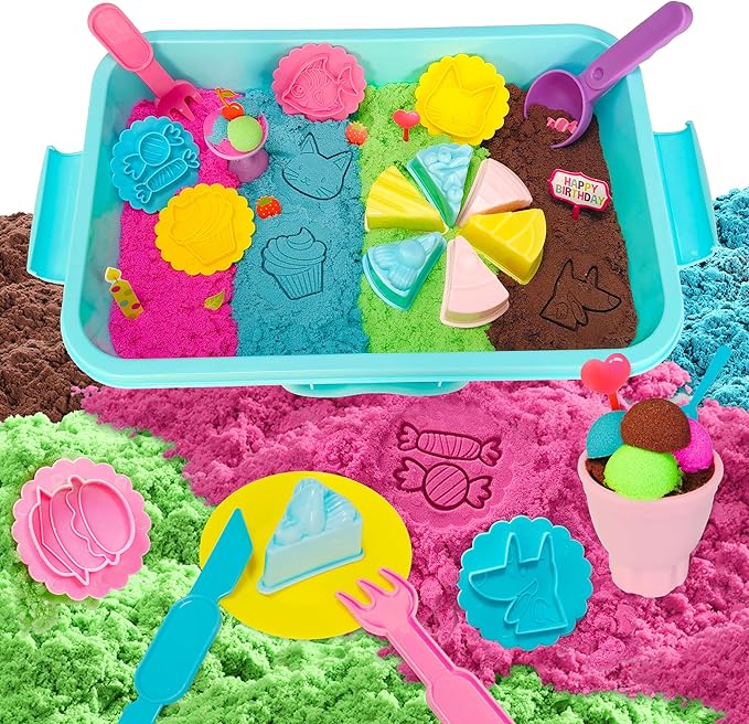 Sensory Bin,Ice Cream and Cakes Sensory Kit,Kids Play Sand Kit,Sandbox with Sensory Sand Girls and Boys,Sensory Toys for Kids 3 4 5 6 Year Old