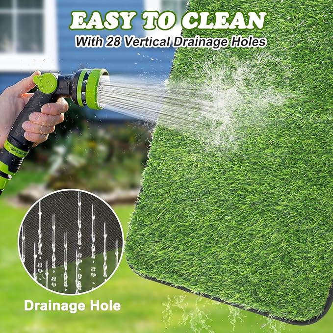 Artificial Grass Mat, Dog Grass Pee Pads, Fake Grass Pad for Pets Potty Training, Soft Grass Rug, Grass Doormat with Drainage Holes, Pet Turf for Indoor Outdoor Use, Washable(15.7''*31.5'')