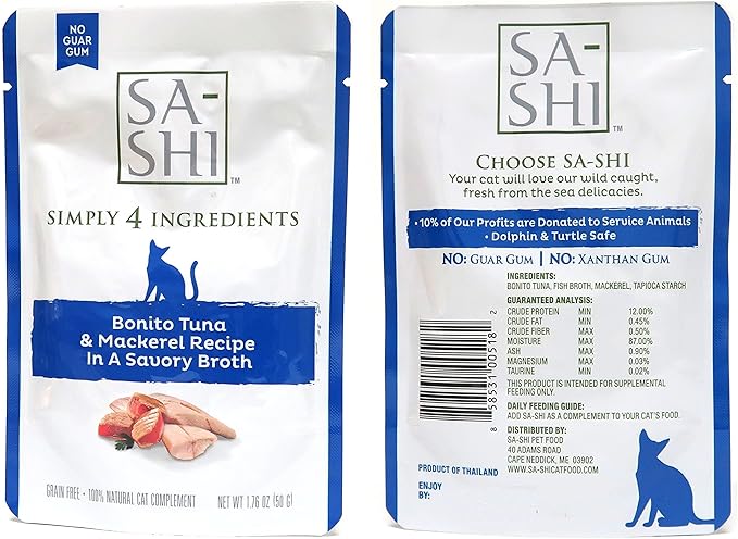 Sa-Shi Grain Free Wet Cat Food Pouches 1.76oz. Five Flavors (Variety Pack)
