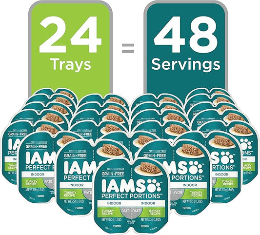 IAMS Perfect Portions Grain Free Wet Cat Food Pate, Healthy Adult Cat Food Wet, Turkey Pate, 2.6 Oz. (24 Twin Packs)