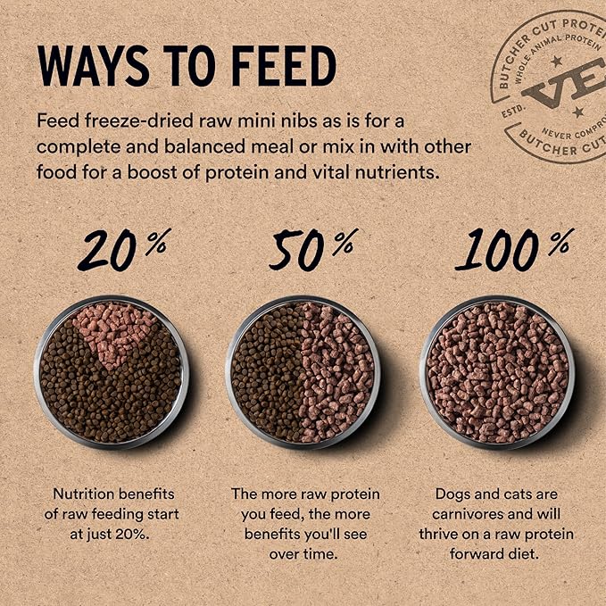 Vital Essentials Freeze Dried Cat Food, Raw Duck Crunchy Mini Nibs | Complete Meal or Topper | 96% Duck, Organs & Bone | Limited Ingredient, High Protein, Grain Free Dry Cat Food | 12 oz Bag
