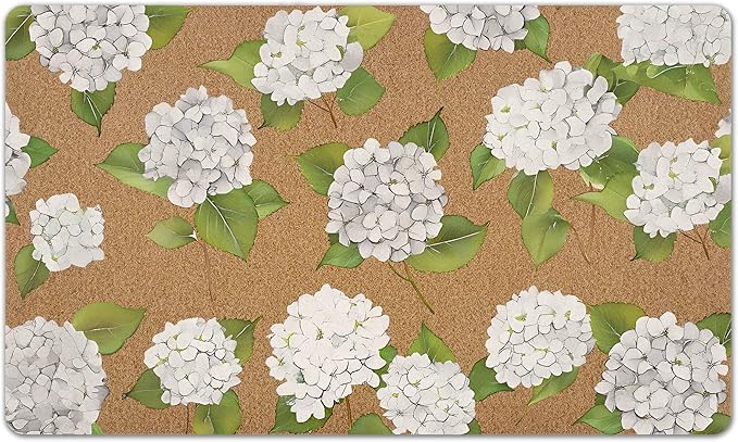 White Hydrangea Floral Door Mat, Hydrangeas Flower Decorative Front Door Mat Outside Entrance, White Hydrangea Artificial Coir Doormat Rugs for Indoor Outdoor Entryway Entry, 24x36 Inch