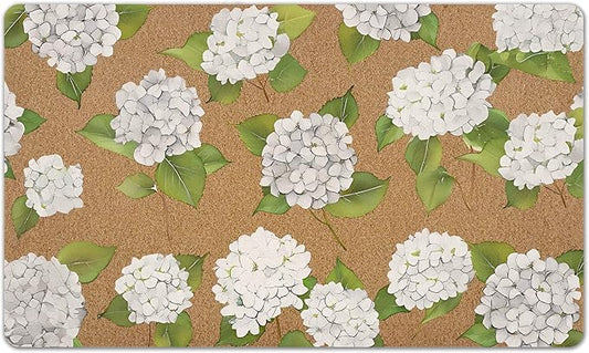 White Hydrangea Floral Door Mat, Hydrangeas Flower Decorative Front Door Mat Outside Entrance, White Hydrangea Artificial Coir Doormat Rugs for Indoor Outdoor Entryway Entry, 24x36 Inch